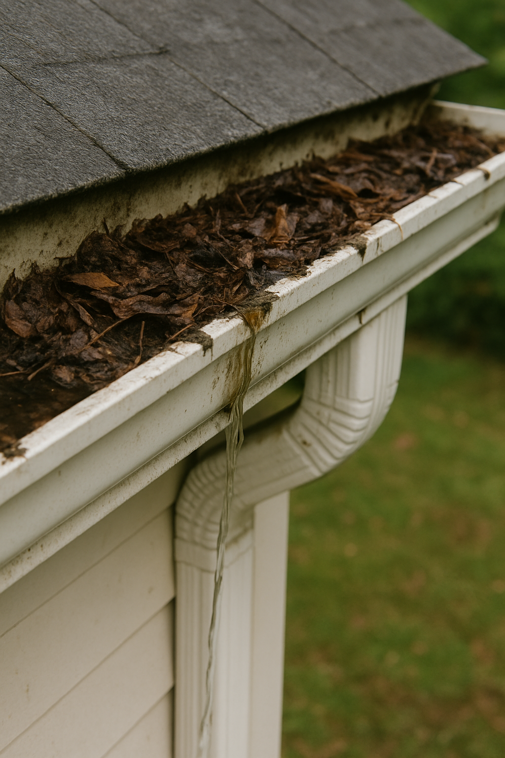 Clogged gutter before cleaning